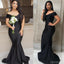 Vintage Mermaid Black Off the Shoulder V-neck Long Bridesmaid Dresses Gown Online, WG874