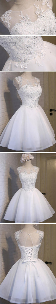 White Lace Open Back Sexy Homecoming Prom Dresses, Affordable Short Party Prom Dresses, Perfect Homecoming Dresses, CM281