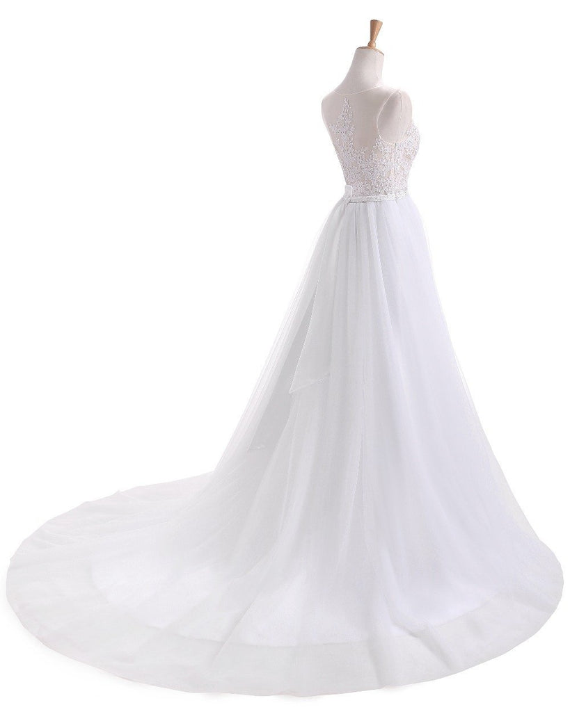 White Side Zipper Two Straps Scoop Neckline Lace A line Wedding Bridal Dresses, Custom Made Wedding Dresses, Affordable Wedding Bridal Gowns, WD252