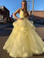 Yellow A-line Sleeveless V-neck Long Prom Dresses Online,Dance Dresses,12401