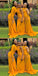 Yellow Mermaid Halter Long Sleeves Cheap Bridesmaid Dresses,WG1290