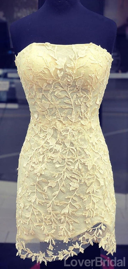 Yellow Mermaid Lace Beaded Cheap Short Homecoming Dresses Online, Cheap Short Prom Dresses, CM821