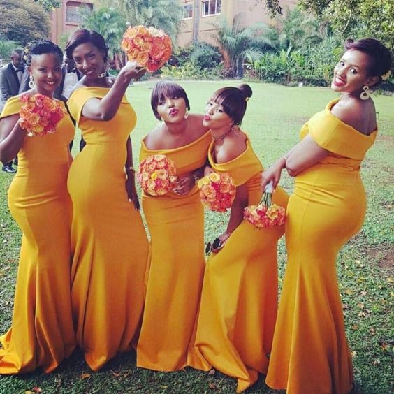 Yellow Mermaid Off Shoulder Cheap Long Bridesmaid Dresses,WG1157