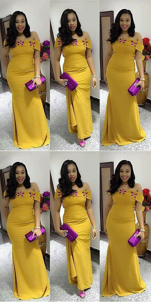 Yellow Mermaid Off Shoulder Cheap Long Bridesmaid Dresses,WG1284